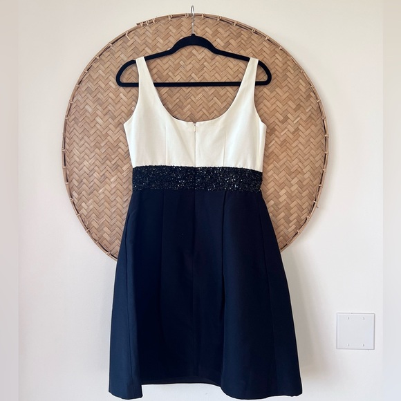 GORGEOUS COTTON/SILK KAY UNGER BLACK/WHITE COCKTAIL DRESS W/ SEQUIN WAIST - NWT - Picture 5 of 8